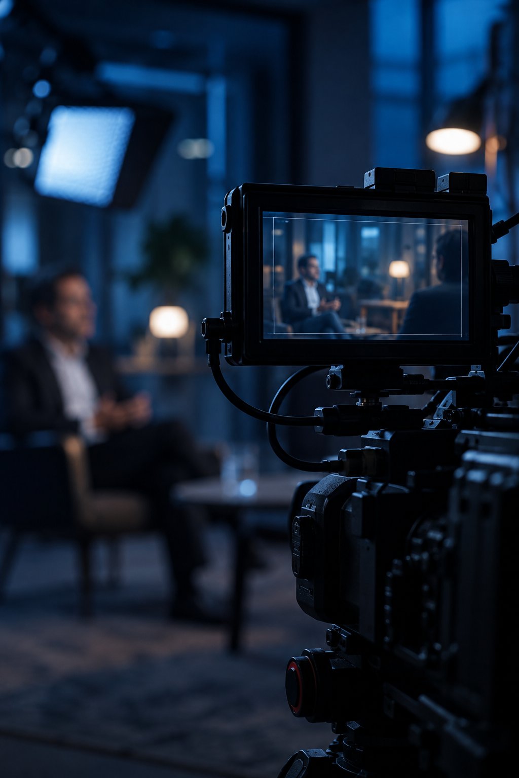 Monitor de câmera nos bastidores de uma entrevista